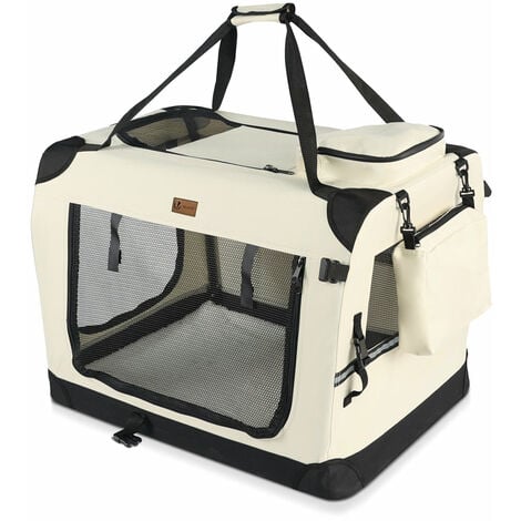Sac transport pliable chien chat caisse cage portable 70x52x52cm beige