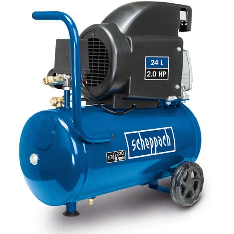 Scheppach Compresseur HC26 - 1500 W - Admission d'air 220 L/min - Cuve de 24 Litres - Pression de travail de 8 bar - Lubrifié à l'huile - Poignée et dispositif de déplacement inclus