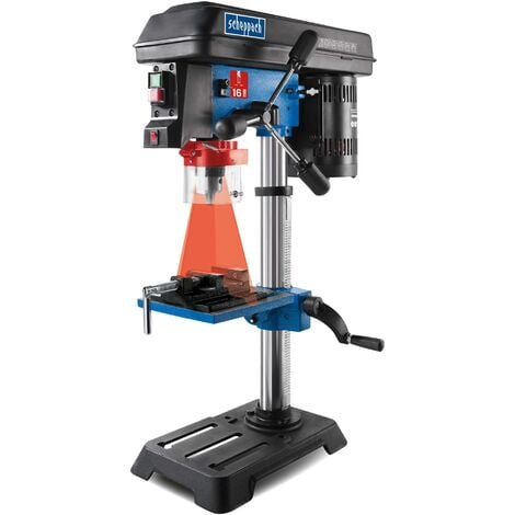 Scheppach Perceuse d'établi DP16SL - Perceuse à colonne avec étau - 500W - 5 Vitesses pour le bois, le métal et tous plastiques - Variable 510-2430 min-1 - Distance max. 305mm - Laser intégré