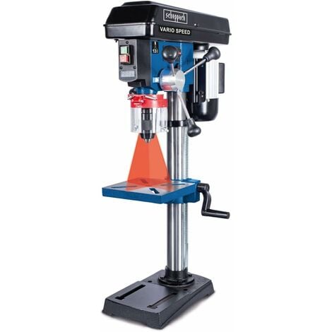Scheppach - Perceuse professionnelle à colonne DP19Vario - Perceuse d'établi - Vitesse variable - Mandrin 1,5 à 16mm - Puissance 550W - pour bois, métal et plastique Laser & affichage de la vitesse de