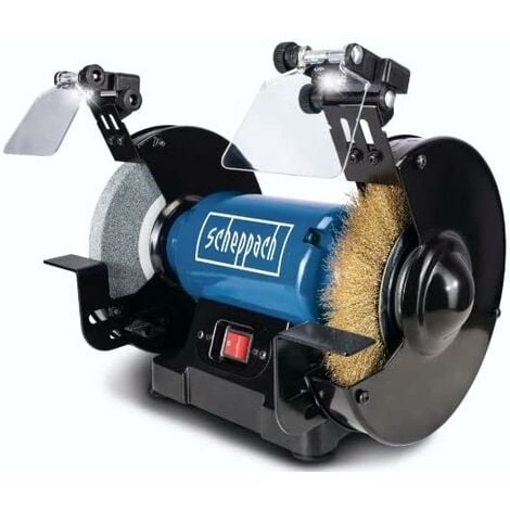 Scheppach Touret Mixte SM200LB - Puissance 500W - Pierre à aiguiser 200x20mm Grain 36 - Brosse métallique largeur 16mm - Avec éclairage LED