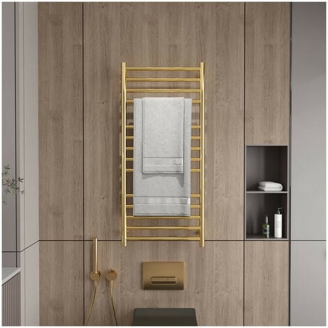 Sèche-Serviette Électrique Or, Chauffe-Serviettes Porte-Serviettes Chauffant Électrique Mural Acier Inoxydable Radiateur de Salle de Bain, 1100x520mm, 162 W, Style A