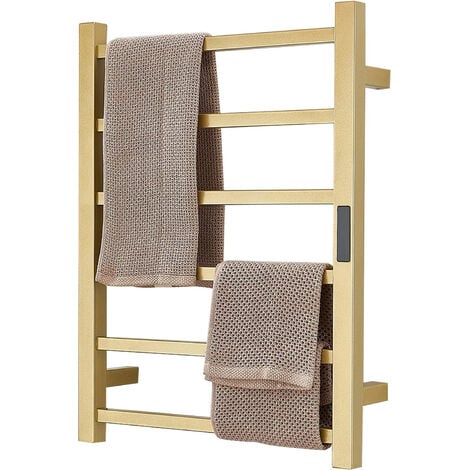 Sèche-Serviettes électrique, Mural avec Minuterie Porte-Serviettes Chauffant Thermostatique en Acier Inoxydable 304 60X45cm Hardwired, OR