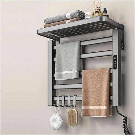 Sèche-serviettes électrique, porte-serviettes électrique à affichage numérique 100W 5 pôles, étanche IPX4, 505022 cm, gris mat