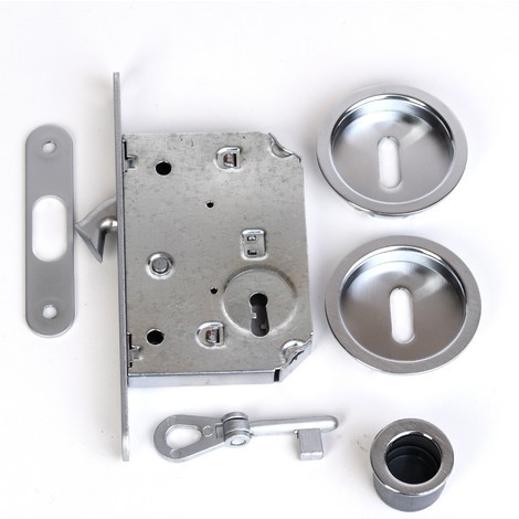Sérrure pour Galandage- A clé- KLOSE- Couleur Inox- A FLEUR - Pour Porte Coulissante