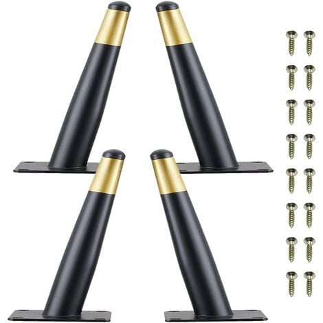Set de 4 Pieds de Meuble 10cm Pieds pour Table Chaise en Métal avec Base Silencieuse Antidérapante Noir+Doré