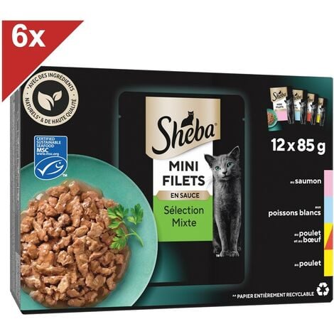 SHEBA 72 Sachets fraîcheur Sélection mixte en sauce pour chat 85g (6x12)