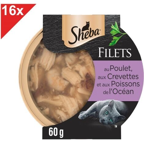 SHEBA Filets au poulet, crevettes & poissons de l'océan pour chat 16 dômes 60g
