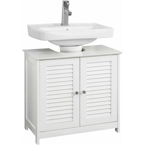 SoBuy FRG237-II-W Meuble sous-Lavabo Meuble de Salle de Bain - 2 Portes et 2 étages à l’intérieur -Blanc