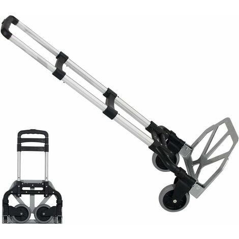 Soges Diable pliant, chariot à main en alliage d'aluminium, chariot à bagages portable avec poignée télescopique et roues en caoutchouc, capacité de charge : 80 kg, KT-2124