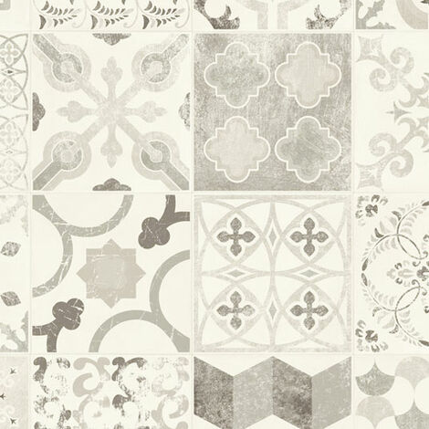 Sol Lino - Carreaux de ciment - Noir - Rouleau de 3m x 3m