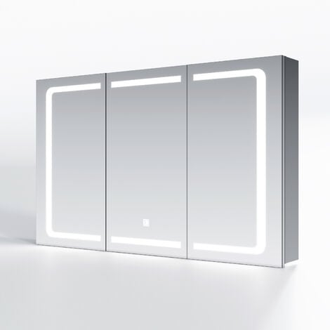 SONNI armoire de toilette inox miroir LED avec éclairage avec prise de courant tactile armoire de toilette miroir de salle de bain 105x65x13.3cm