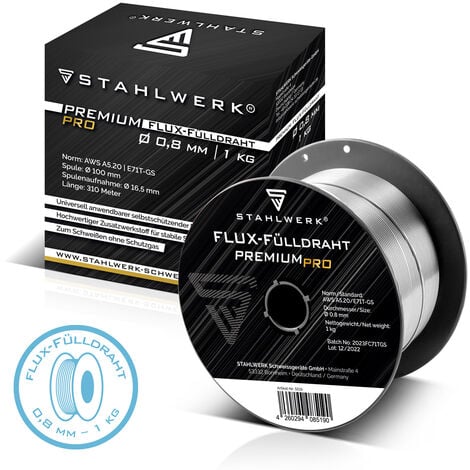 STAHLWERK MIG MAG Fil de soudage Premium Fil fourré Fil de flux E71T-GS Ø 0,8 mm 1 kg