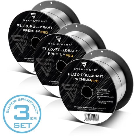 STAHLWERK MIG MAG Fil de soudage Premium Fil fourré Set de 3 E71T-GS Ø 0,9 mm 1 kg