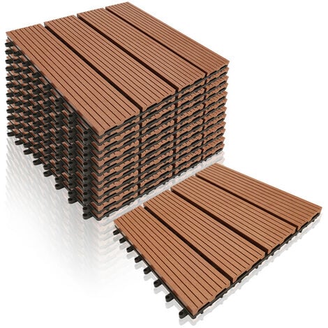 SWANEW 11x Dalles de jardin clipsables en bois composite WPC brun 30 x 30cm Type mosaïque Revêtement de sol extérieur