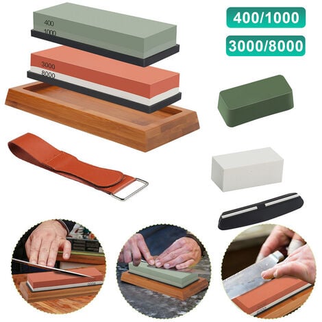 SWANEW Ensemble De Pierres A Aiguiser Double Face Avec Pierre A Aiguiser A Grain 400/1000 3000/8000 Avec Base En Bambou Antiderapante Et Guide D'Angle Libre