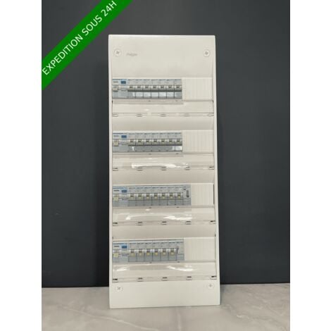 Tableau électrique hager 4 rangée équipé et pré-câblé 27 disjoncteurs jours nuit et télérupteur