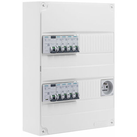 Tableau électrique pré-équipé 2 rangées 26 modules 8 disjoncteurs 2 interrupteurs différentiels + prise 2P+T -SIEMENS -SIEMENS