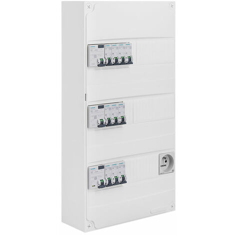 Tableau électrique pré-équipé 3 rangées 39 modules 10 disjoncteurs 3 interrupteurs différentiels + prise 2P + T -SIEMENS -SIEMENS