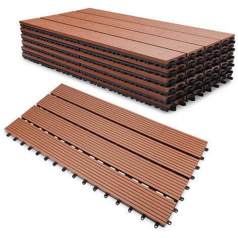 TolleTour 1m² Dalles de jardin clipsables en bois composite WPC brun 60 x 30cm Type mosaïque Revêtement de sol extérieur