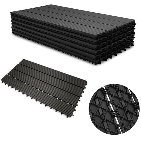 TolleTour 3m² Dalles de jardin clipsables en bois composite WPC anthracite 60 x 30cm Type mosaïque Revêtement de sol extérieur