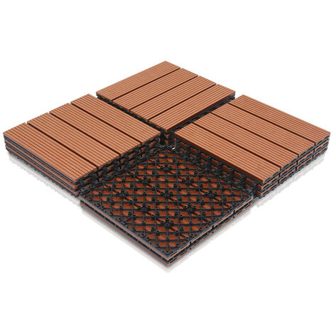 TolleTour Dalle de terrasse 11 pièces 30x30cm pour recouvrir sol de 1m² Revêtement extérieur jardin WPC marron