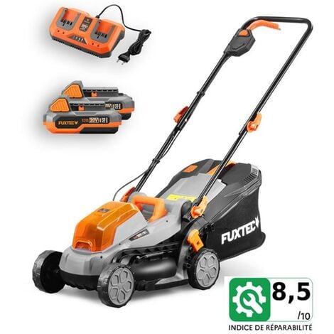 Tondeuse gazon batterie 40V (2X20V) - FUXTEC FX-E1RM20 - largeur 33cm 2 batteries Li-Ion 2Ah, double chargeur 2,4A, bac 35L