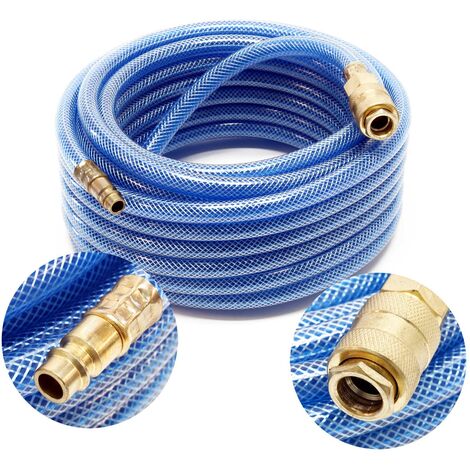 Tuyau d’air comprimé PVC 10m Compresseur Flexible pneumatique Gaine en tissu Raccord rapide