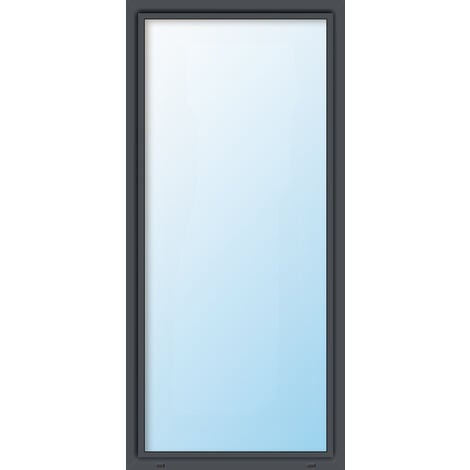 Uw 0,86 Porte de fenêtre PVC, triple vitrage, blanc/titan, 1 vantail, oscillo-battant, largeur 110 cm, hauteur 210 cm, tirant droit