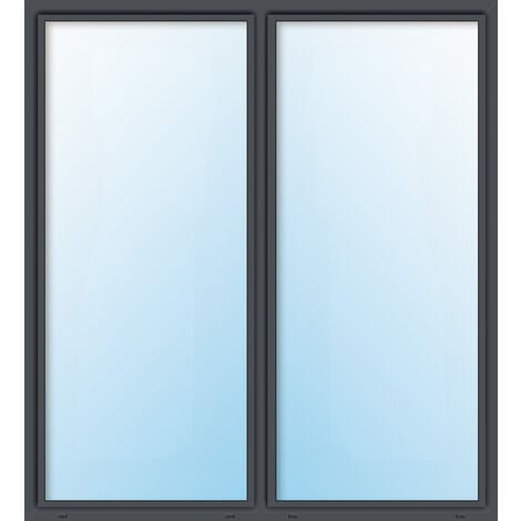 Uw 0,86 Porte de fenêtre  PVC  triple vitrage, blanc/titan, 2 vantaux á battue, largeur 160 cm, hauteur 200 cm