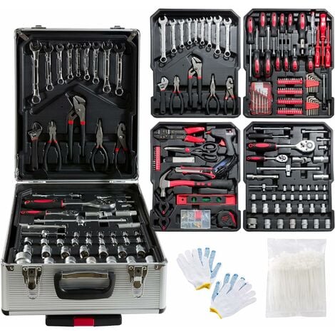 Valise à Outils AREBOS - Set d'outils 1200 pièces - Valise à roulettes - Valise de transport - Argent