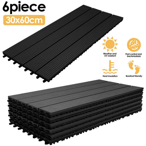 VINGO 6x Carreau de Terrasse en WPC Relief WPC 30x30 cm 1 m² Gris