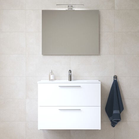 Vitra  Mia ensemble meuble 79x61x39,5 cm avec miroir, lavabo et éclairage LED, Blanc brillant (MIASET80B)