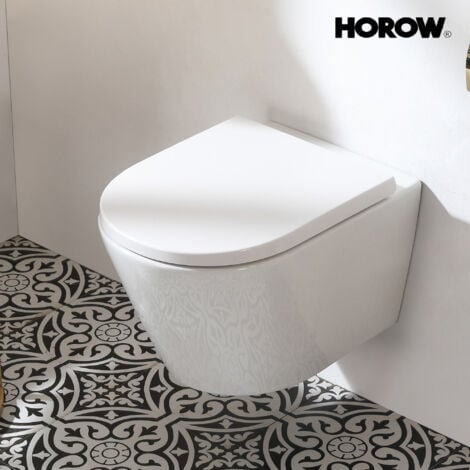 WC mural suspendu avec couvercle de toilette avec système d'abaissement automatique – Cuvette profonde inodore  – Chasse superspin monotrou