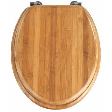 WENKO Abattant WC Bois Bambou, abattant WC avec fixation acier inox, Lunette WC résistante et facile à nettoyer, Bambou, 34 x 41 cm, Marron