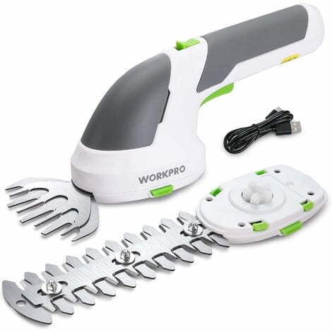 WORKPRO Cisaille Sculpte-Haie et Taille-Herbes sans Fil 7,2V, Cisaille à Gazon avec 2 Lames, Taille Haie Electrique 2 en 1 avec Batterie 2000 mAh, Câble de Charge-Blanc