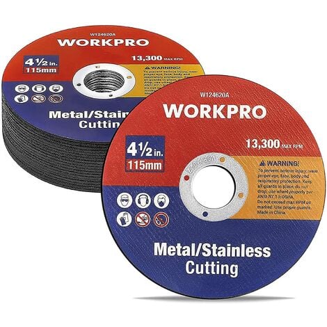 WORKPRO Disque à Tronçonner 20 Pièces, Meules à Tronçonner Ø 115 mm pour Métal, Acier Inoxydable, Accessoires pour Meuleuse d'Angle