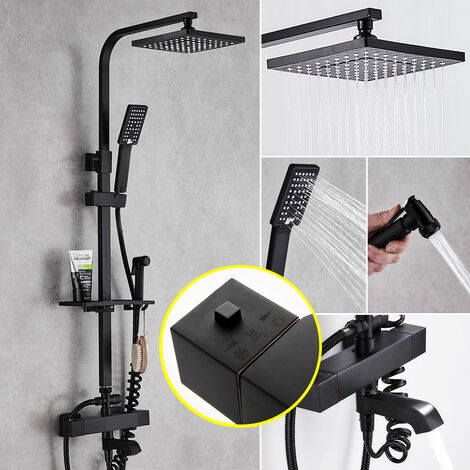 XICHAO Colonne de Douche Thermostatique avec Mitigeur Rotatif et Pistolet d’Arrosage - Noir