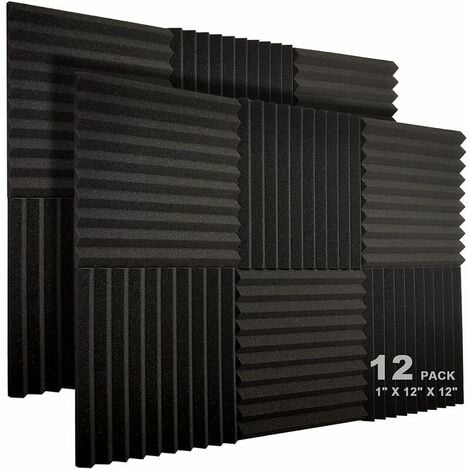 XVX Lot De 12 Panneaux Acoustiques 10 Fentes 1 X 12 X 12 Pouces En Mousse Acoustique Cales D'Insonorisation De Studio Panneaux Haute Densite Resistants Au Feu (Noir)
