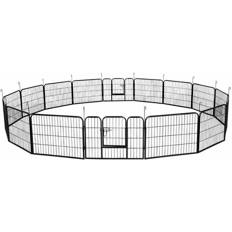 Yaheetech 16 Panneaux Parc Enclos pour Chien Chiot Lapin Rongeur 80 cm L x 60 cm H Clôture Extérieur Canard en Métal Pliable Sans Toit