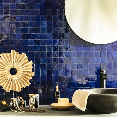 Zellige véritable Carrelage Artisanal - 5x5 cm - Bleu Nuit (vendu par plaque de 0,09 m² - 30x30 cm)
