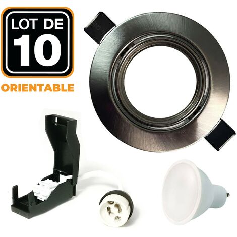 10 Spots encastrable orientable Alu Brossé avec GU10 LED de 5W eqv. 40W Blanc Froid 6000K