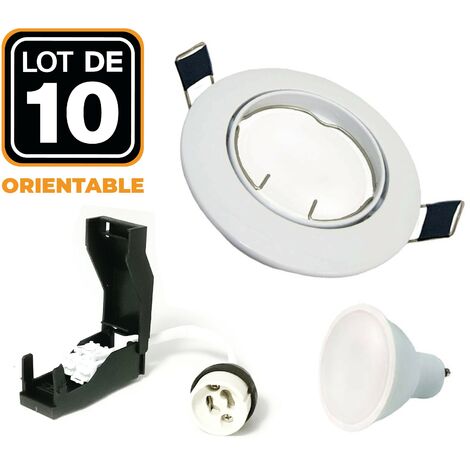 10 Spots encastrable orientable blanc avec GU10 LED de 5W eqv. 40W Blanc Froid 6000K