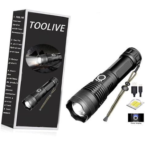 12000 Lumens Lampe Torche LED Ultra Puissante, USB Rechargeable XHP70.2 Lampe de Poche, Haute Puissance Torche IPX65 Étanche avec Batterie 5000mAh pour Camping, Activités de Plein Air