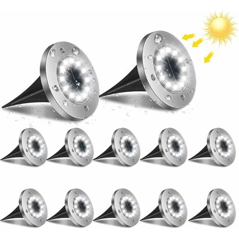 12LED Lampe Solaire Extérieur, 12pcs Luminaire Jardin Au Sol Eclairage 6000K Etanche IP65 Lampe Solaire Spot Encastrable Pour Chemin Terrasse Cour Souterraine[Classe énergétique A+++]