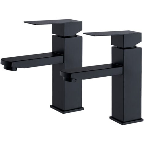 2x Robinet Salle Bain Noir acier inoxidable avec Poignée Carrée Mitigeur lavabo Eau Froide Chaude Disponible Robinetterie Lave Mains Démontable