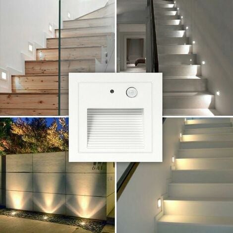4 LED Encastré Mur Spot 3W Applique Murale Escalier Marche Lumière Lampe Détecteur de Mouvement Sol Encastré Lumière Escalier Lumière Hall Lampe 2800K Blanc Chaud