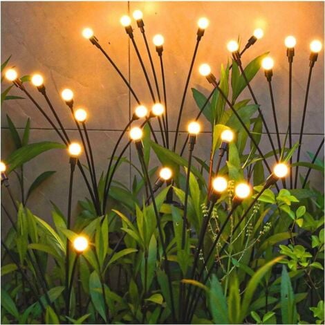 4 Pièces 10 LED Lampe Solaire Exterieure Jardin, IP65 Étanche Lumières Solaires Lucioles (Blanc Chaud)