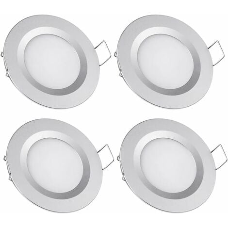 4 x Spot LED Encastrable 12V Trou 58-65mm 3W 3200K Plafonnier Encastré pour Camping-car Bateau Caravane Van Yacht Blanc chaud (Finition argentée)