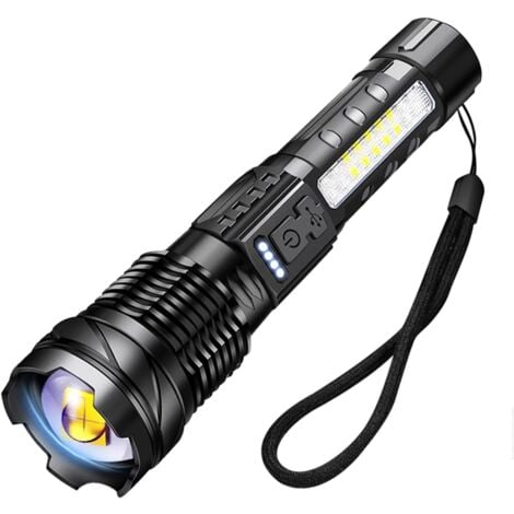 A76 Lampe Torche LED Ultra Puissante 20000 Lmens Lampe de Poche USB Rechargeable 7 Modes Lampe Torche Tactique avec Clip pour Camping Randonnée Urgence [Classe énergétique A]